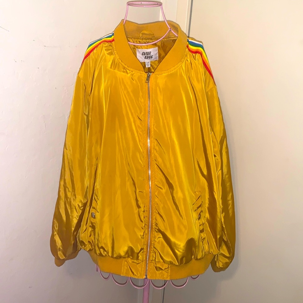 🎁Like New Women's Outer Edge yellow rainbow bomber jacket- 3X